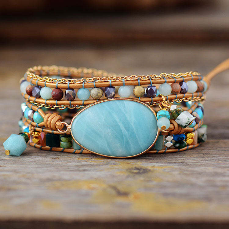 Natural stone handwoven leather bracelet-canovaniajewelry