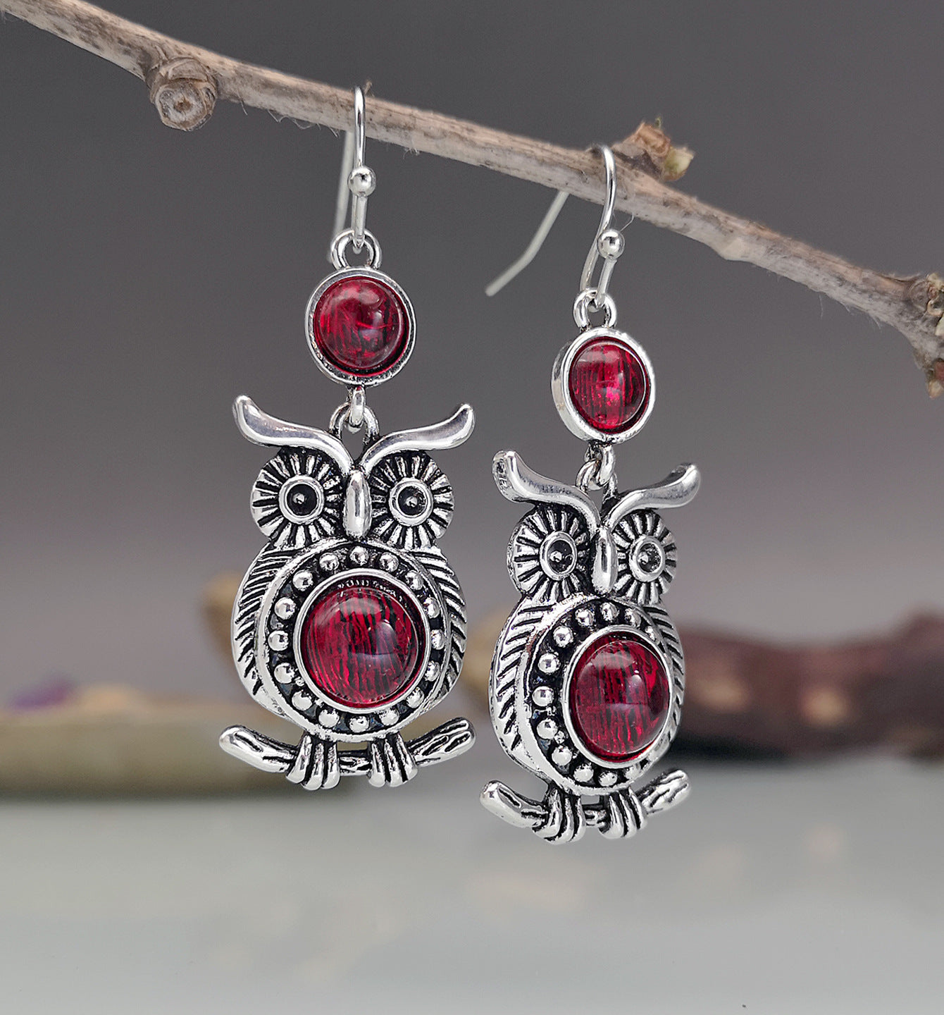 New lace ruby and owl earrings-canovaniajewelry