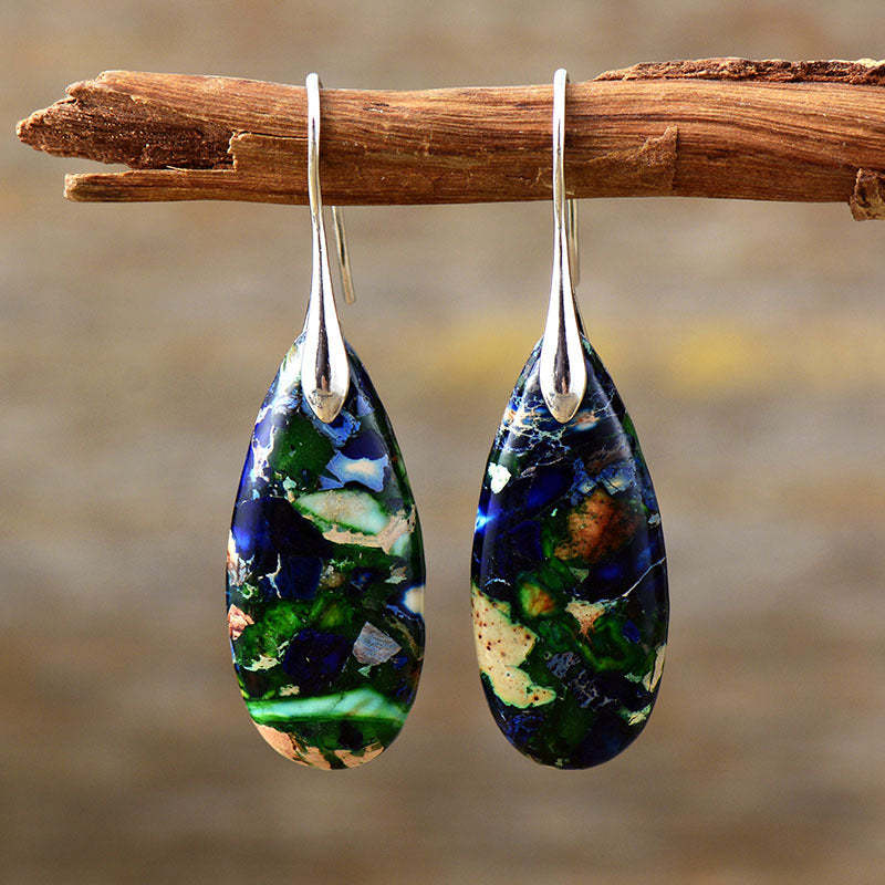 Sea Sediment Jasper Gemstone Drop Earrings-canovaniajewelry