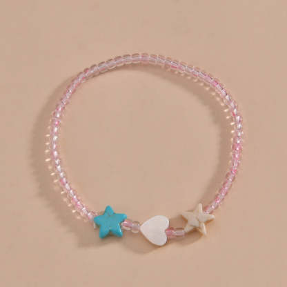Personality lady shell green pine love star beaded elastic anklet wholesale-canovaniajewelry