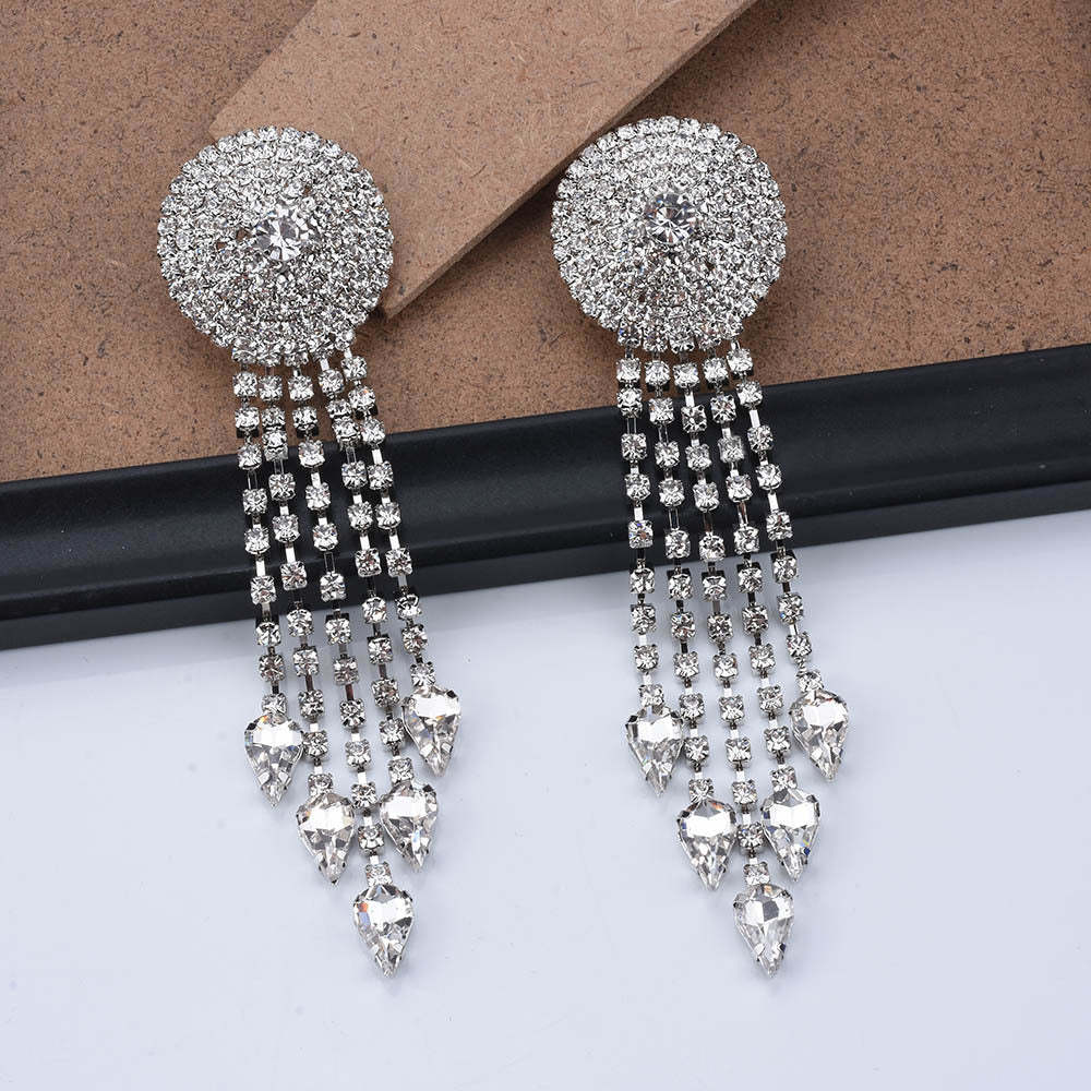 Exaggerated diamond-studded tassel earrings-canovaniajewelry