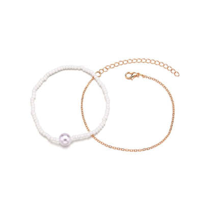 White beads pearl double layer wear metal anklets-canovaniajewelry