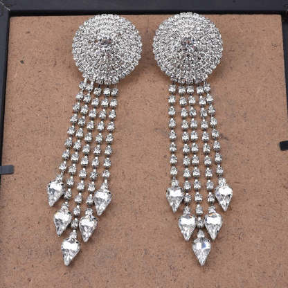 Exaggerated diamond-studded tassel earrings-canovaniajewelry