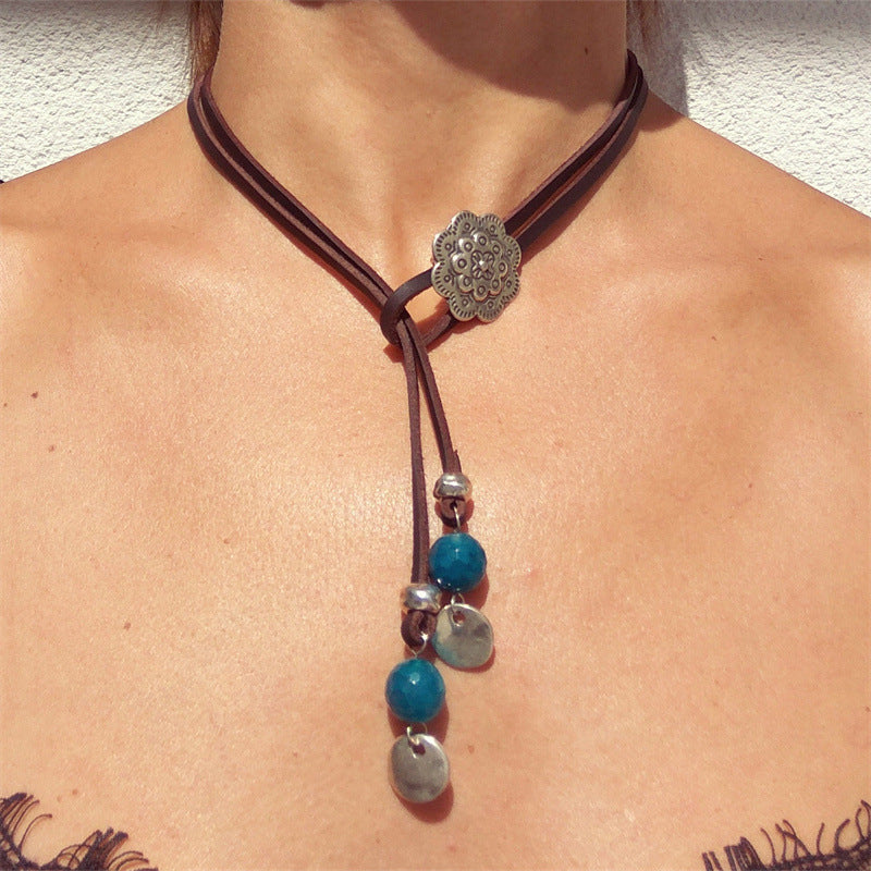 Bohemian vintage flower disc necklace-canovaniajewelry