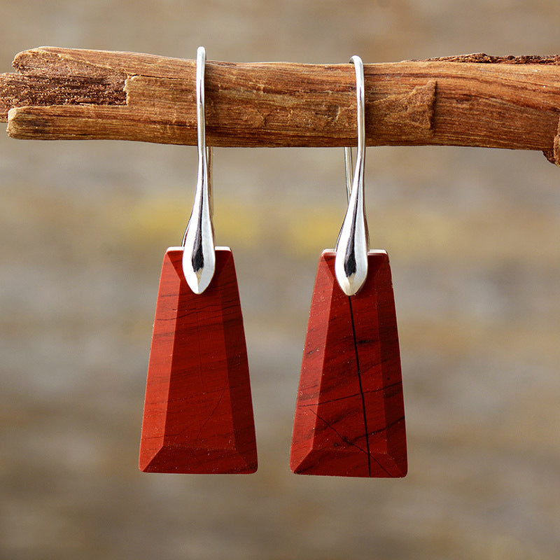 Red natural stone geometric pendant earrings-canovaniajewelry