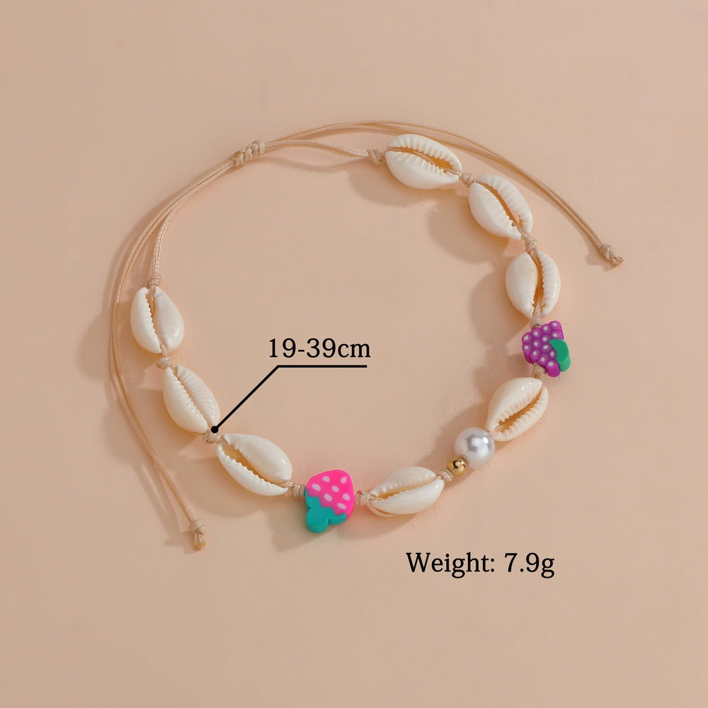 Lovely fruit beaded natural shell braided adjustable anklet-canovaniajewelry