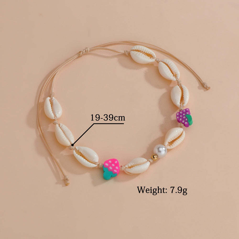Lovely fruit beaded natural shell braided adjustable anklet-canovaniajewelry