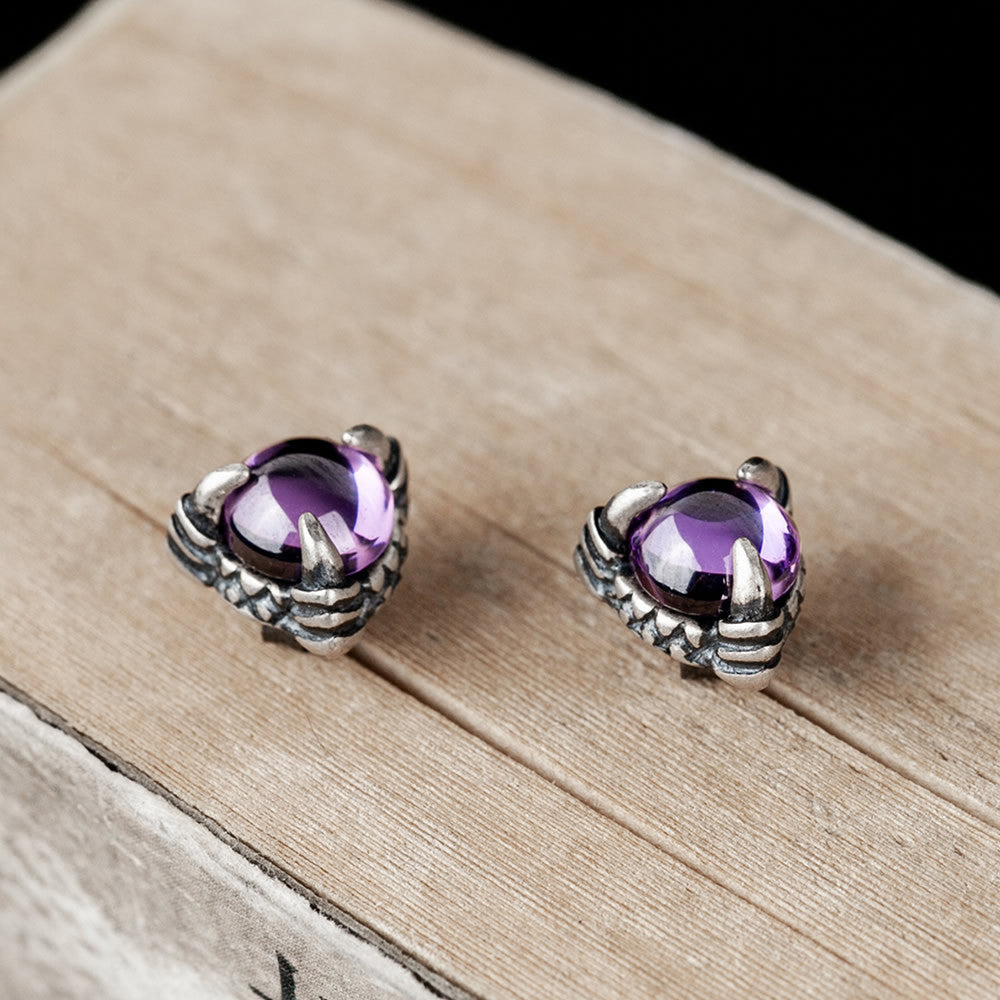 s925 Silver Dragon Claw Garnet Ear Studs-canovaniajewelry