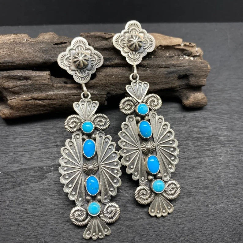 Bohemian Ethnic retro irregular turquoise earrings-canovaniajewelry