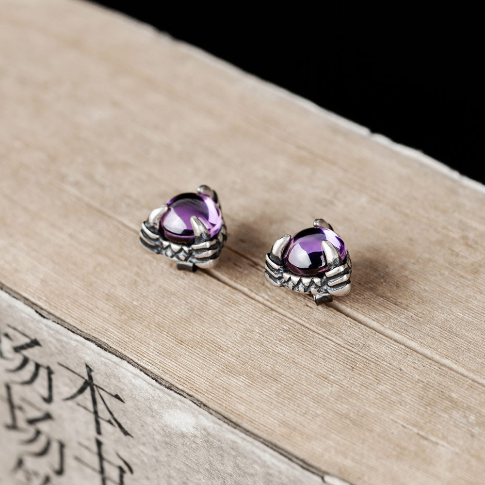 s925 Silver Dragon Claw Garnet Ear Studs-canovaniajewelry