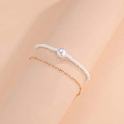 White beads pearl double layer wear metal anklets-canovaniajewelry