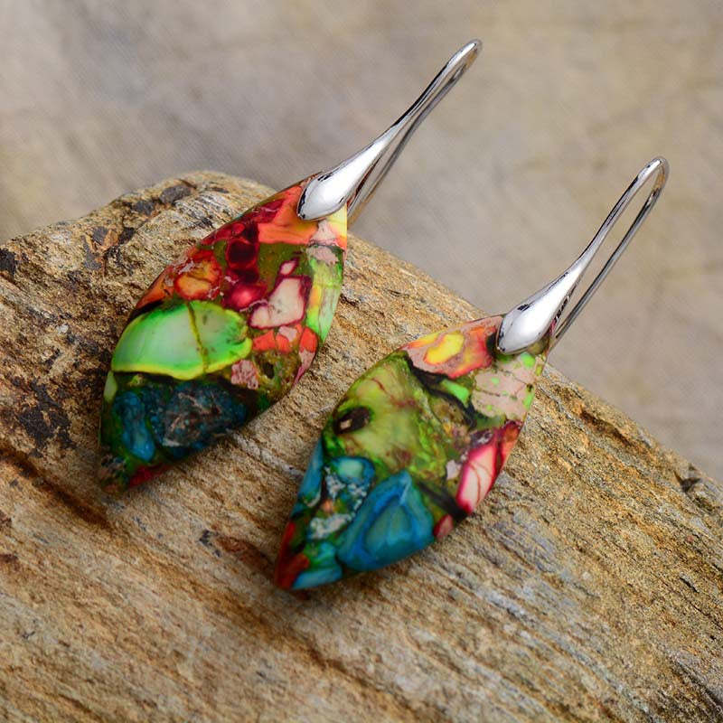 Sea Sediment Jasper Gemstone Drop Earrings-canovaniajewelry