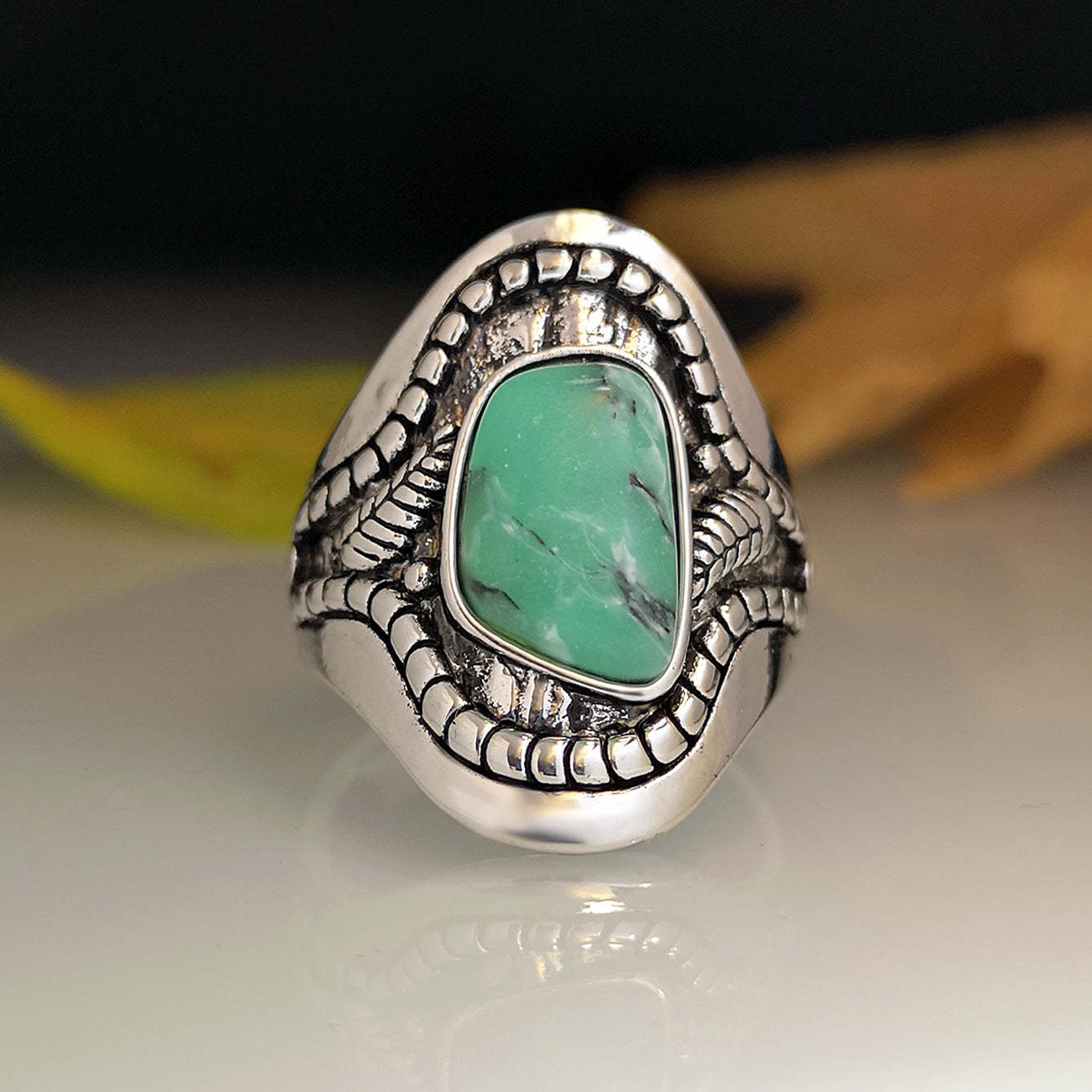 Bohemian creative leaf turquoise ring-canovaniajewelry