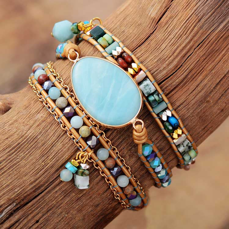 Natural stone handwoven leather bracelet-canovaniajewelry