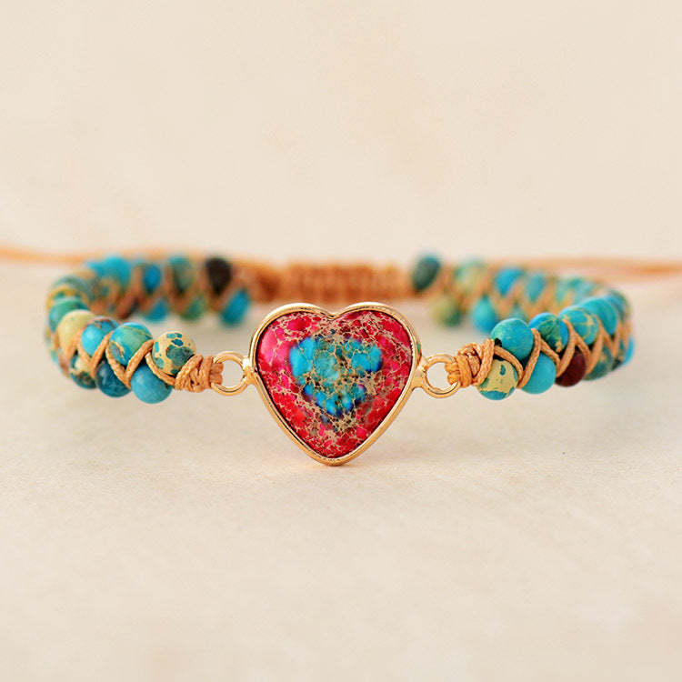 Imperial Stone Peach Heart Double Layer Hand Woven Bracelet-canovaniajewelry