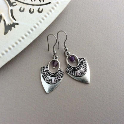 Amethyst Pendant Shield Earrings-canovaniajewelry