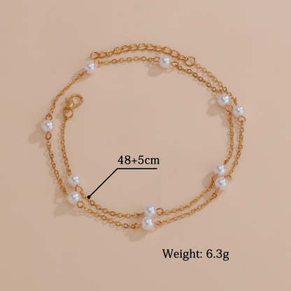 Beach simple pearl double alloy anklet-canovaniajewelry