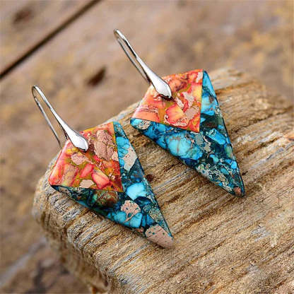 Polygonal two-color spliced natural stone earrings-canovaniajewelry