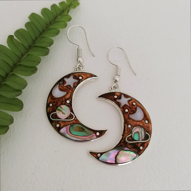 Bohemian moon shaped cosmic planet earrings-canovaniajewelry