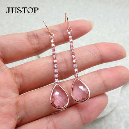 Water drop pendant long zircon earrings for women-canovaniajewelry