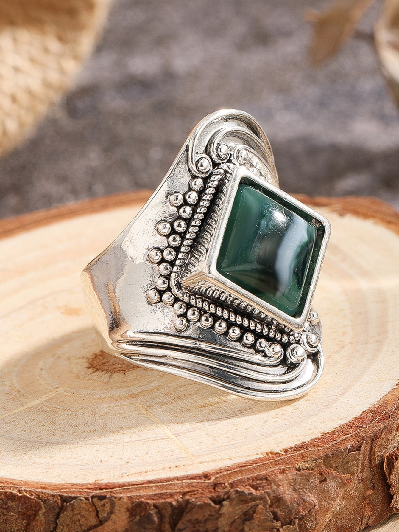 Vintage natural turquoise alloy ring-canovaniajewelry