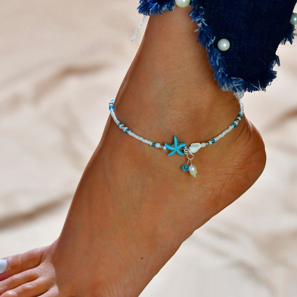 Starfish Shell Beaded Beach Anklet-canovaniajewelry