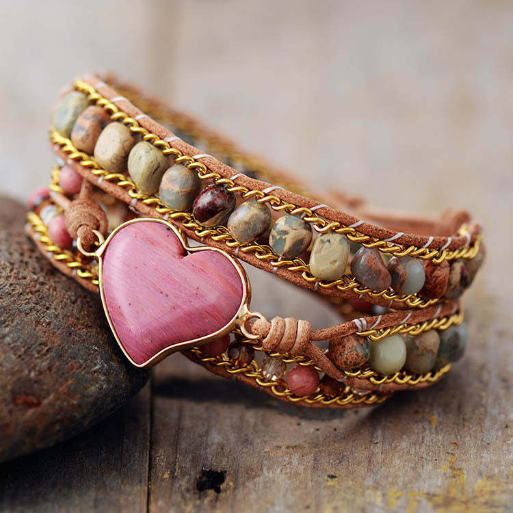 Red pattern heart-shaped wrap bracelet-canovaniajewelry