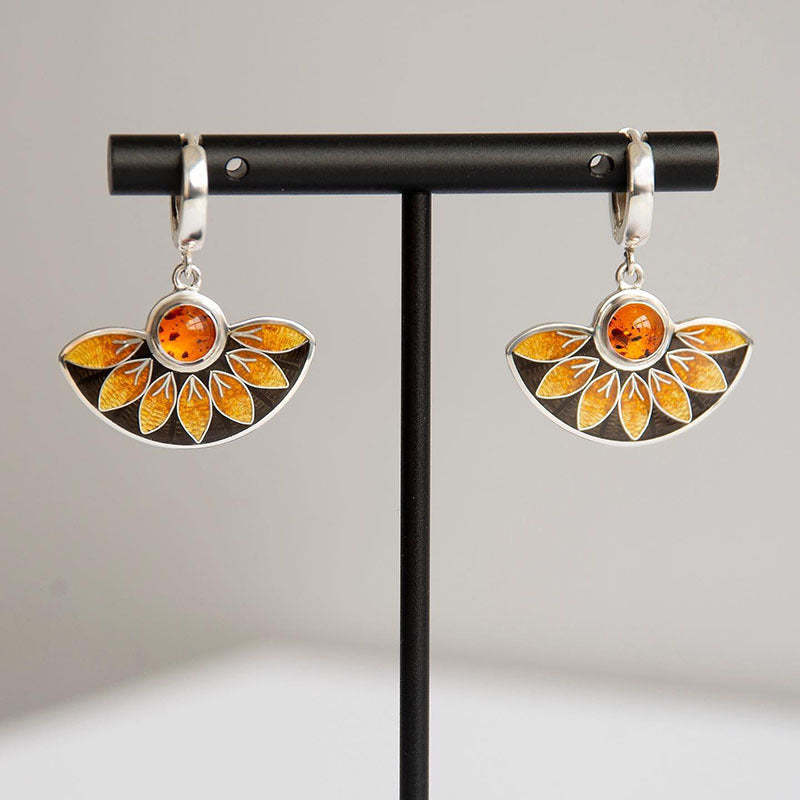 Enamelled maple leaf flower earrings-canovaniajewelry