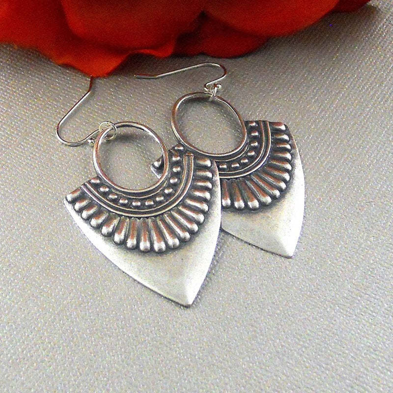 Antique silver carved vintage earrings-canovaniajewelry