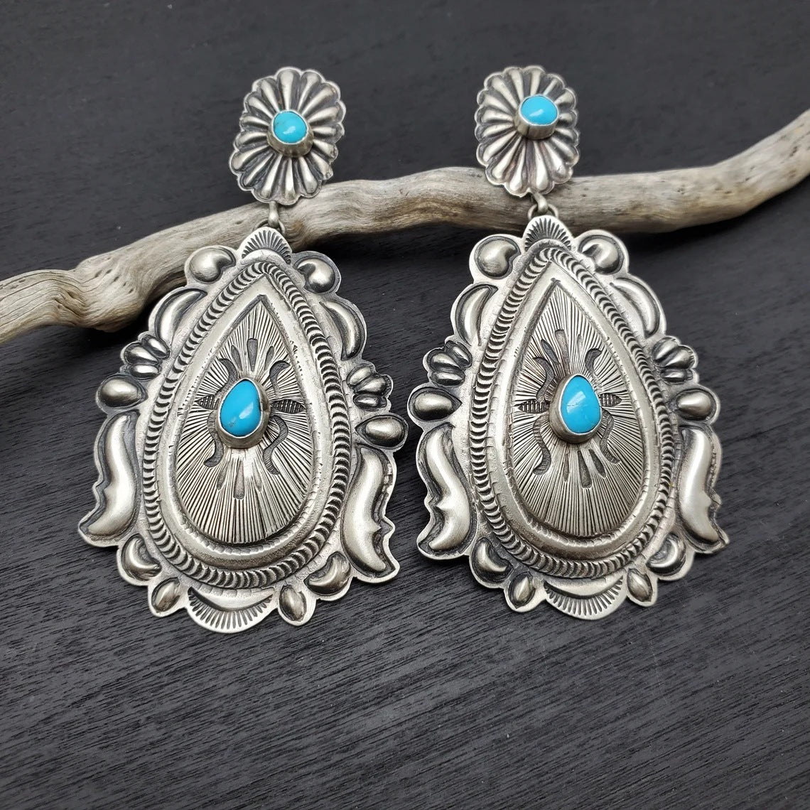 Boho turquoise carved earrings-canovaniajewelry