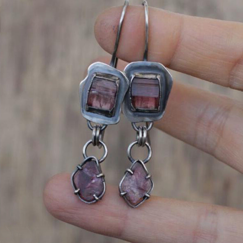 New vintage old metal square pink crystal earrings-canovaniajewelry