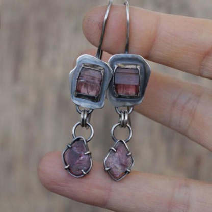 New vintage old metal square pink crystal earrings-canovaniajewelry