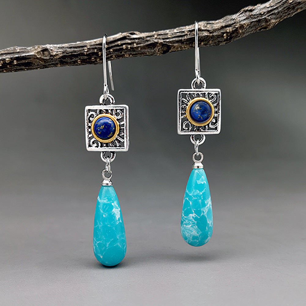 Two color Lapis lazuli Drop chalcedony earrings-canovaniajewelry