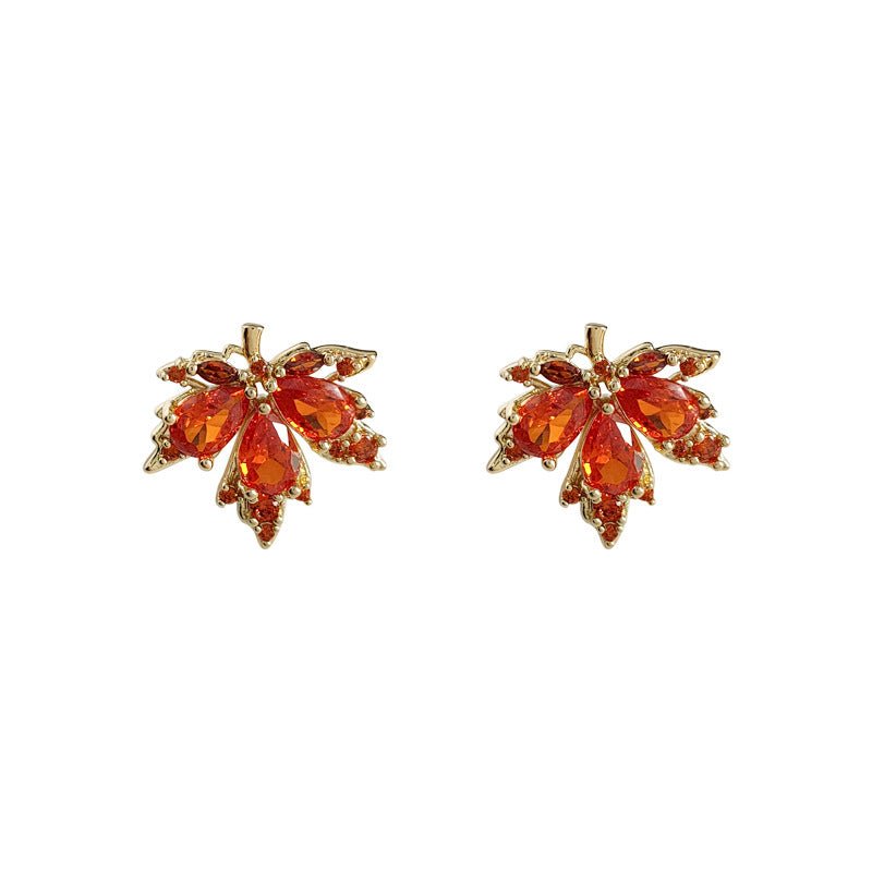 Red Maple Leaf Stud Earrings-canovaniajewelry