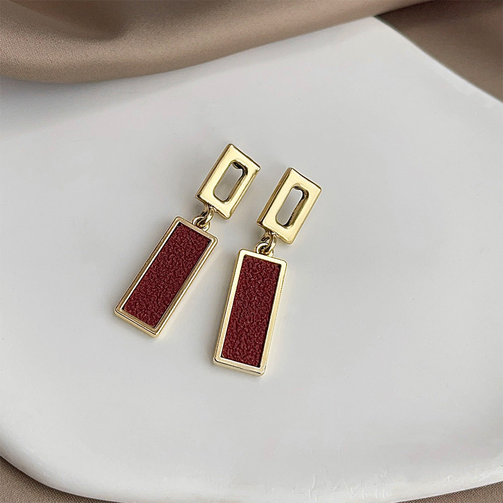 Long geometric red leather earrings-canovaniajewelry