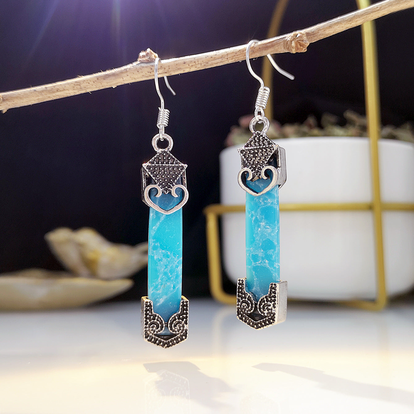 Boho Marine print jade earrings-canovaniajewelry