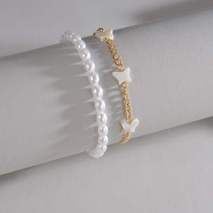 Butterfly pearl double-layer anklet personalized beach can be stacked-canovaniajewelry