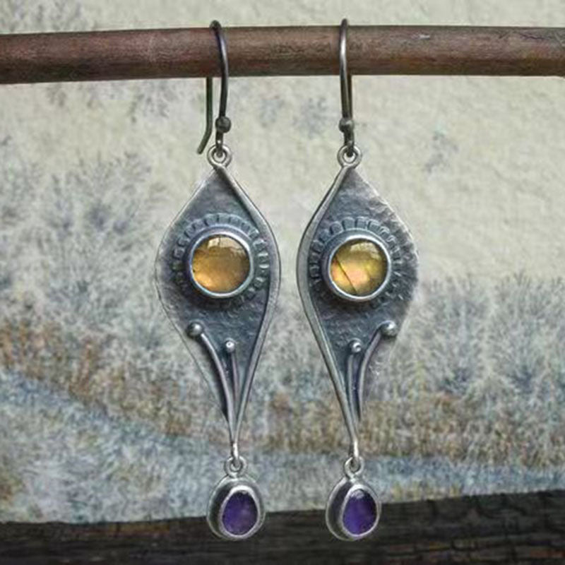 Old metal purple drop pendant inlaid zircon earrings-canovaniajewelry