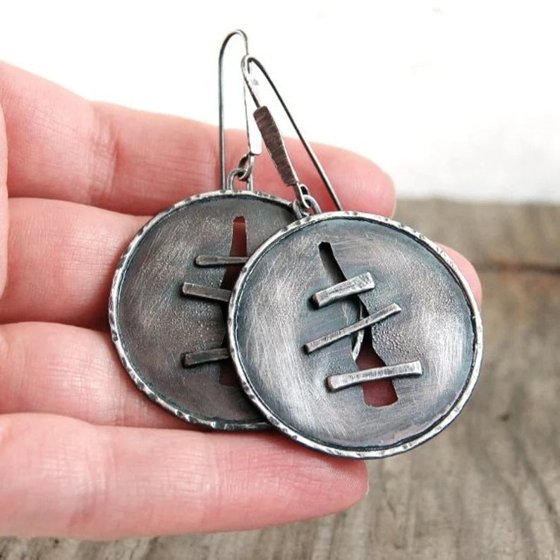 Vintage do old geometric cut-out alloy pendant earrings-canovaniajewelry