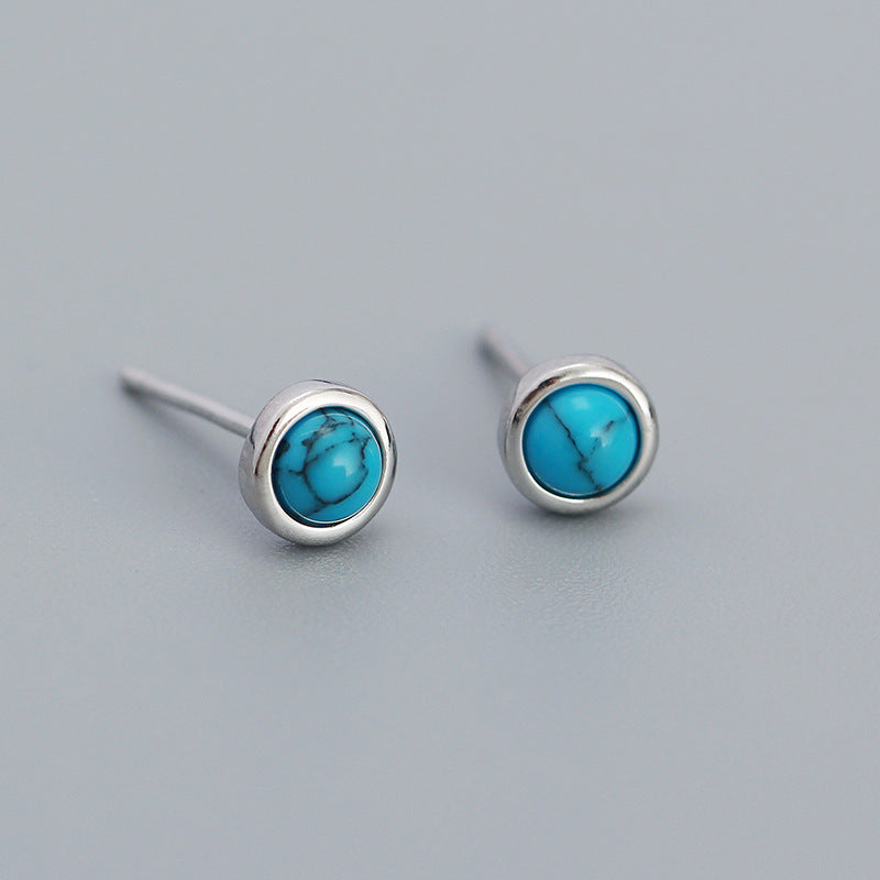 Geometric round agate turquoise opal stud earrings-canovaniajewelry