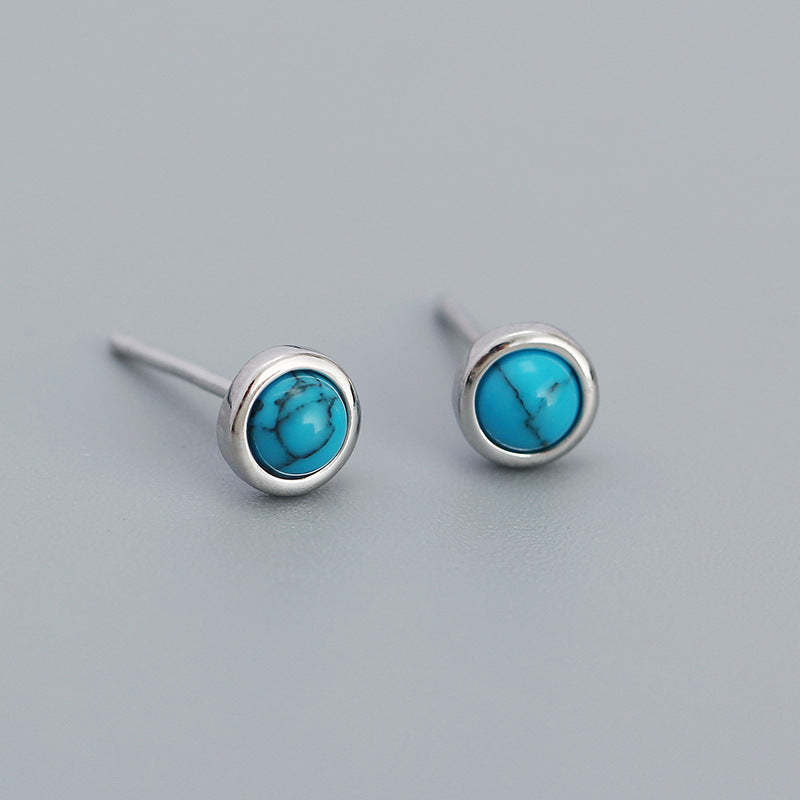 Geometric round agate turquoise opal stud earrings-canovaniajewelry