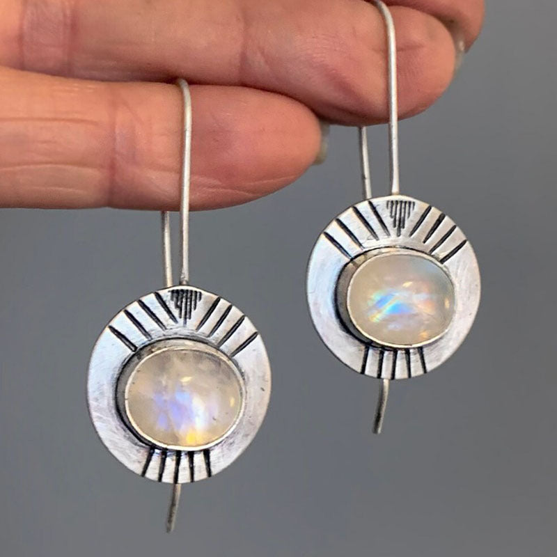 Vintage geometric round set moonstone earrings-canovaniajewelry