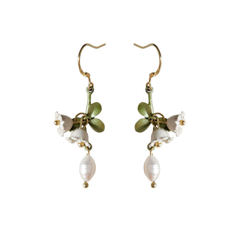 Painted green tassel lily of the valley flower earrings-canovaniajewelry