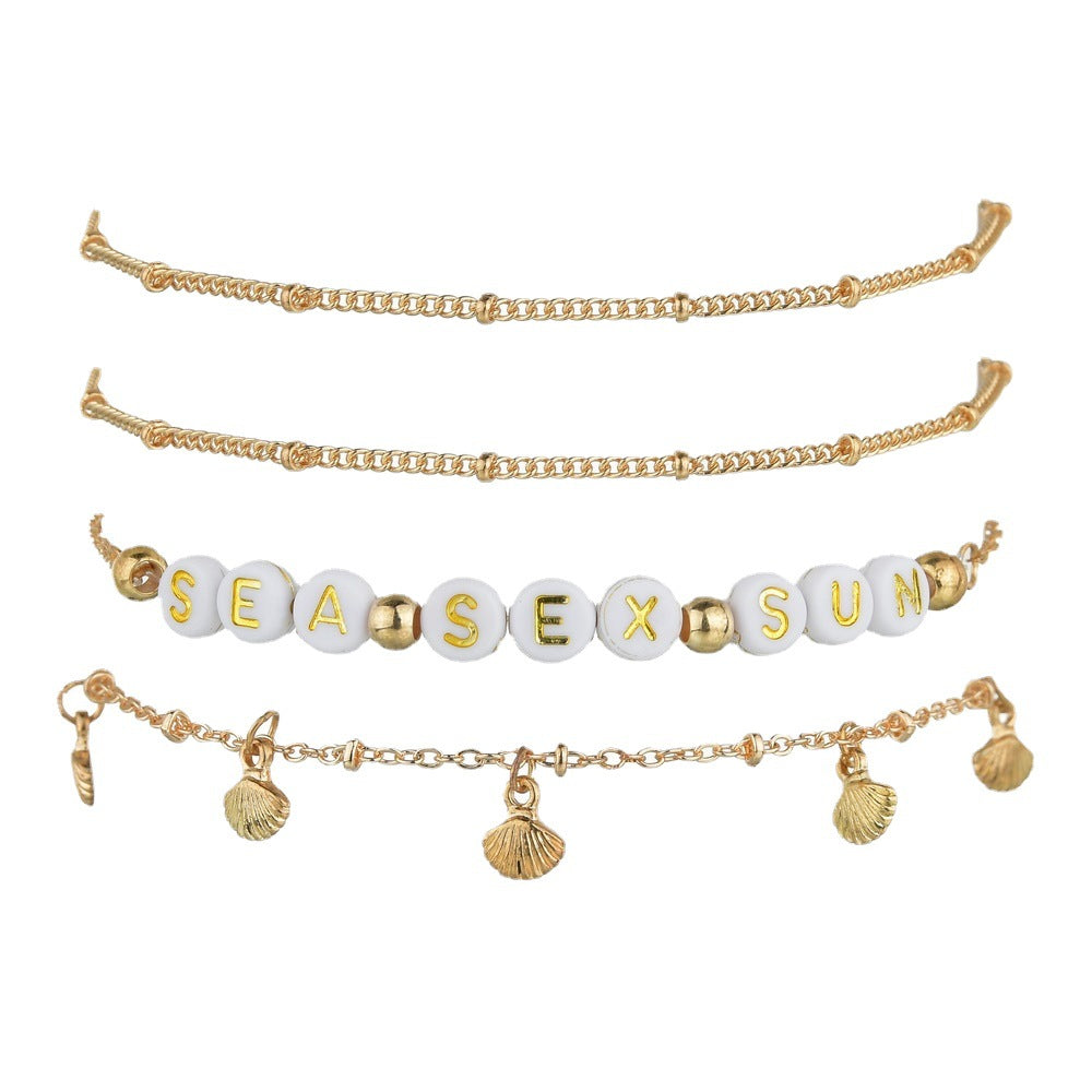 English Letter Alloy Shell Anklet Bohemia-canovaniajewelry