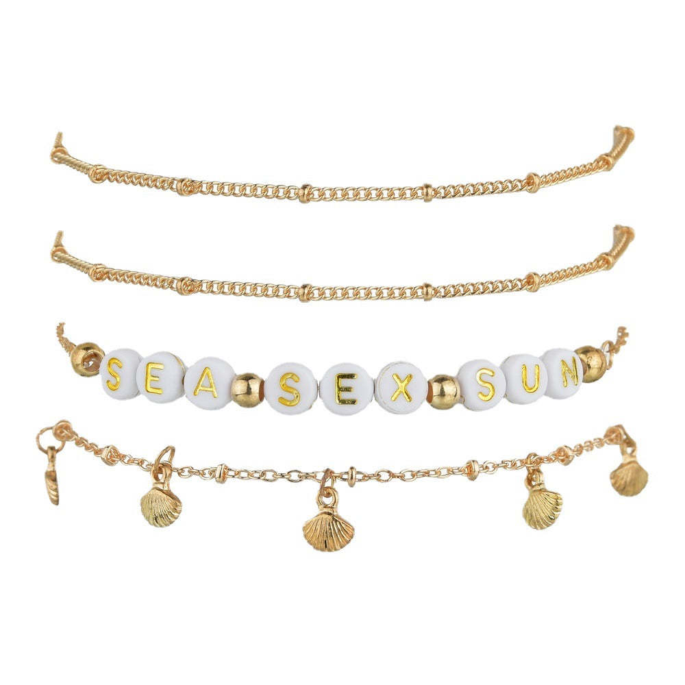 English Letter Alloy Shell Anklet Bohemia-canovaniajewelry
