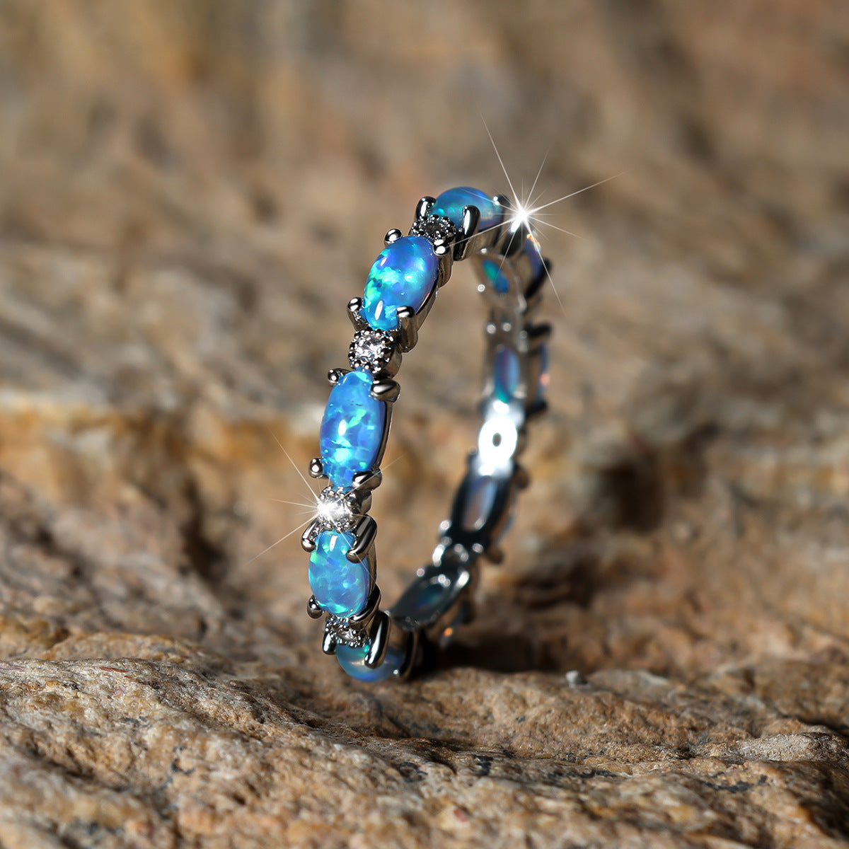 White Gold Blue Opal Ring-canovaniajewelry