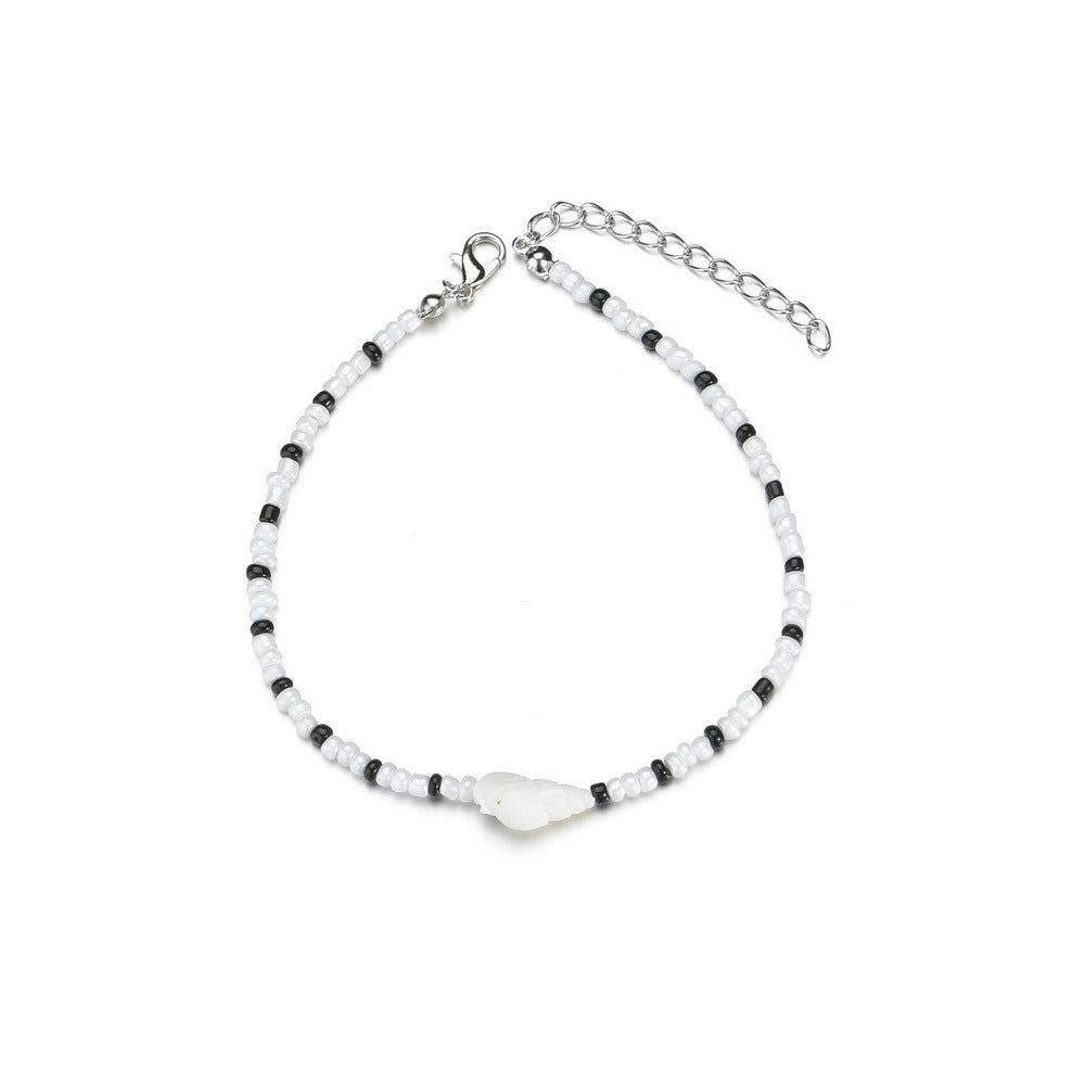 Black and White Conch Beaded Adjustable Anklet with Contrasting Beads-canovaniajewelry