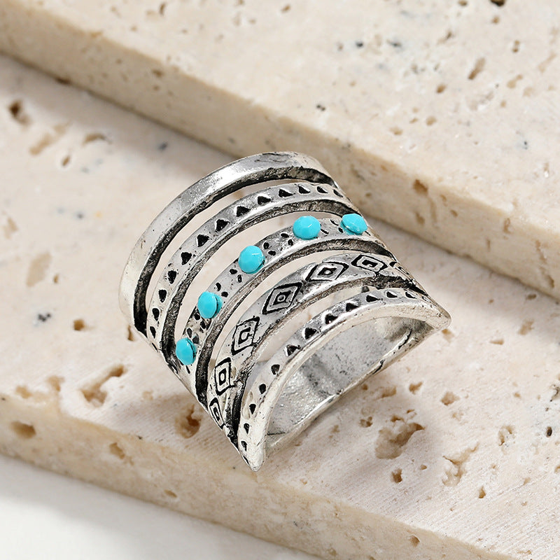 Bohemian Ethnic Style Geometric Hollow Turquoise Ring-canovaniajewelry
