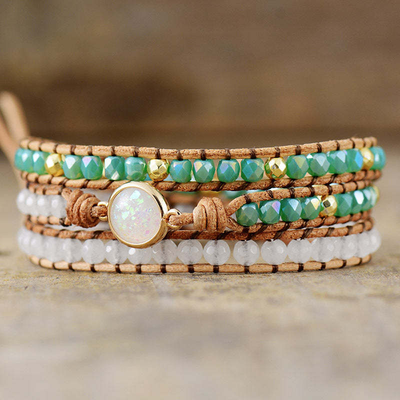 Opal Stone Beads Meditation Bracelet - Leather Wrapped Bracelet Gift-canovaniajewelry