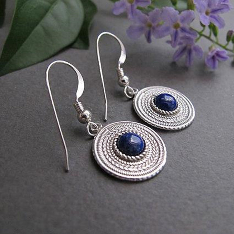 Silver disc earrings with lapis lazuli-canovaniajewelry